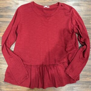 Caslon // Rich Red Long Sleeve Peplum Top